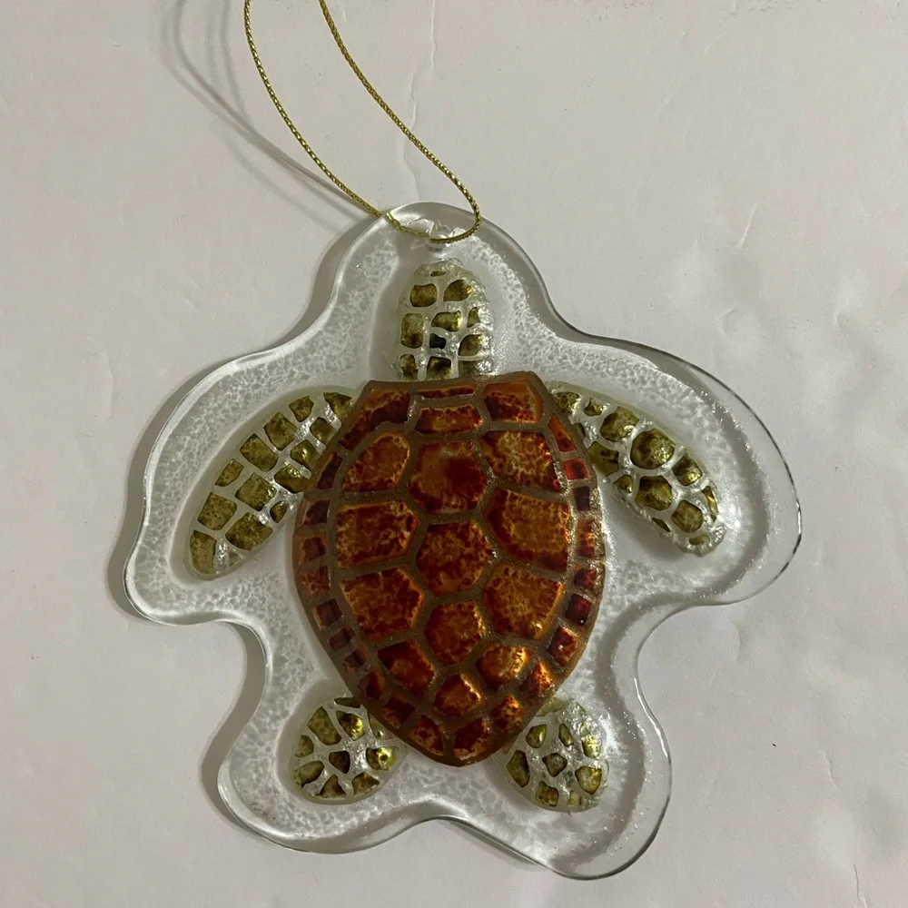 Sea Turtle Clear Glass With Embossed Holiday Christmas Ornament